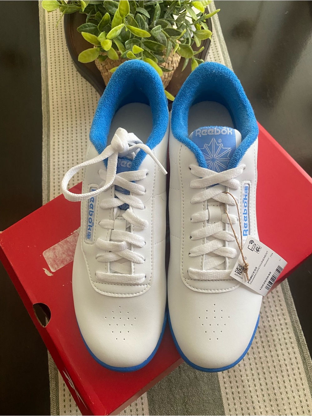 REEBOK Women’s White & Blue Low-Profile Athletic Sneakers
